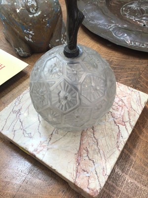 Lot 832 - 1930s Art Deco table lamp figure on glass ball shade with marble base