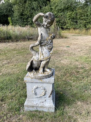 Lot 1234 - Good antique carved marble sculpture depicting Leda and the Swan, raised on circular plinth, 85cm high