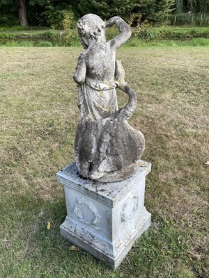 Lot 1234 - Good antique carved marble sculpture depicting Leda and the Swan, raised on circular plinth, 85cm high