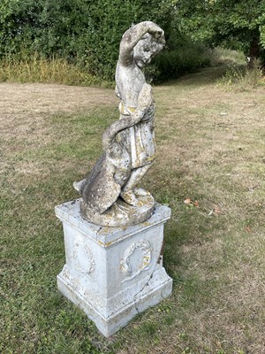 Lot 1234 - Good antique carved marble sculpture depicting Leda and the Swan, raised on circular plinth, 85cm high
