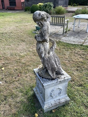 Lot 1234 - Good antique carved marble sculpture depicting Leda and the Swan, raised on circular plinth, 85cm high
