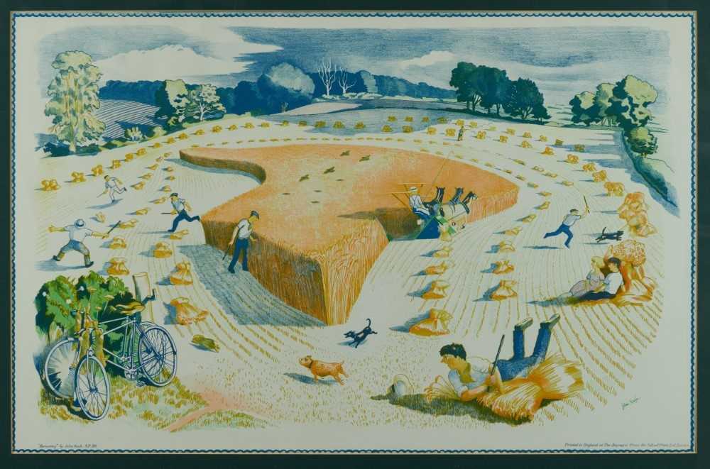 Lot 1022 - *John Northcote Nash (1883-1977) 1940s School Prints lithograph - Harvesting, printed by The Baynard Press, in glazed frame, 48cm x 75cm