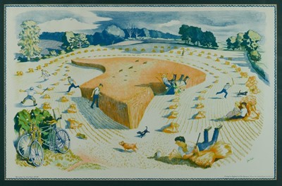 Lot 1022 - *John Northcote Nash (1883-1977) 1940s School Prints lithograph - Harvesting, printed by The Baynard Press, in glazed frame, 48cm x 75cm