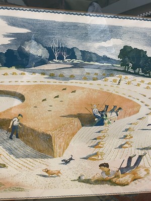 Lot 1022 - *John Northcote Nash (1883-1977) 1940s School Prints lithograph - Harvesting, printed by The Baynard Press, in glazed frame, 48cm x 75cm