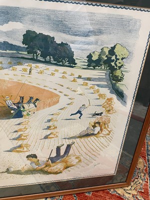 Lot 1022 - *John Northcote Nash (1883-1977) 1940s School Prints lithograph - Harvesting, printed by The Baynard Press, in glazed frame, 48cm x 75cm
