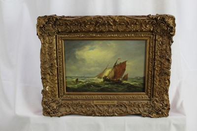 Lot 918 - John Moore of Ipswich (1820-1902) oil on panel - Off the Coast, signed, 18cm x 25.5cm, in gilt frame