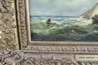 Lot 918 - John Moore of Ipswich (1820-1902) oil on panel - Off the Coast, signed, 18cm x 25.5cm, in gilt frame