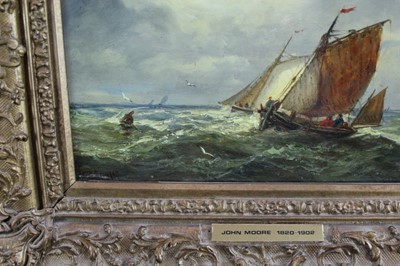 Lot 918 - John Moore of Ipswich (1820-1902) oil on panel - Off the Coast, signed, 18cm x 25.5cm, in gilt frame