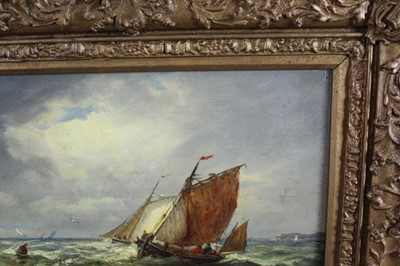 Lot 918 - John Moore of Ipswich (1820-1902) oil on panel - Off the Coast, signed, 18cm x 25.5cm, in gilt frame