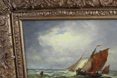 Lot 918 - John Moore of Ipswich (1820-1902) oil on panel - Off the Coast, signed, 18cm x 25.5cm, in gilt frame