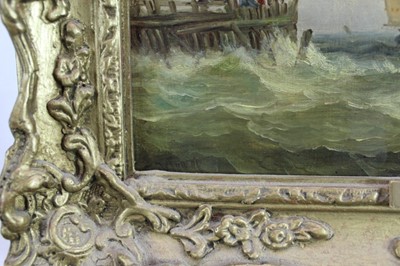 Lot 919 - John Moore of Ipswich (1820-1902) oil on board - Off the Coast, signed, 18cm x 25cm, in gilt frame