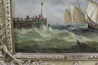 Lot 919 - John Moore of Ipswich (1820-1902) oil on board - Off the Coast, signed, 18cm x 25cm, in gilt frame