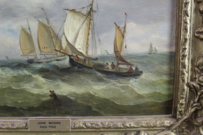 Lot 919 - John Moore of Ipswich (1820-1902) oil on board - Off the Coast, signed, 18cm x 25cm, in gilt frame