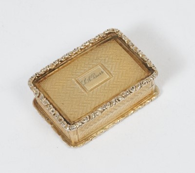 Lot 327 - George IV silver gilt vinaigrette of rectangular form, with engine turned decoration