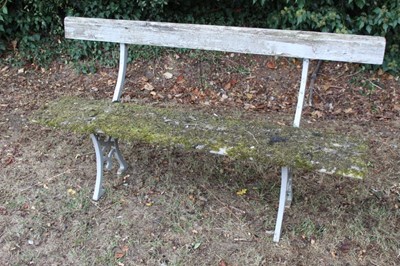Lot 1336 - Victorian grey painted cast iron bench, with gothic tracery supports, 149cm long