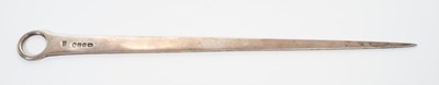 Lot 306 - George III silver meat skewer of tapered form, with suspension loop (London 1790), maker George Smith, all at 4.5ozs, 32cm in overall length.