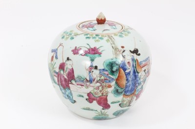 Lot 149 - A 19th century Chinese famille rose porcelain jar and cover, of globular form, decorated with a figural scene, 22.5cm high