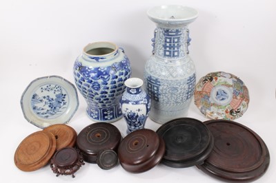 Lot 151 - Three 19th century Chinese blue and white vases, the largest measuring 43cm high