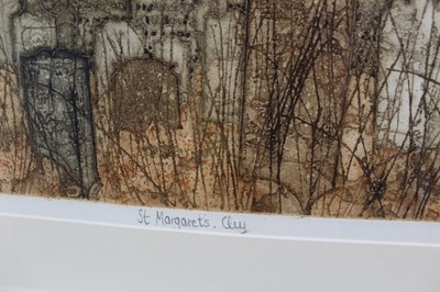 Lot 1021 - *Valerie Thornton (1931-1991) signed limited edition etching and aquatint - St Margaret's, Cley, 37/70, dated '73, 42cm x 54cm, in glazed frame