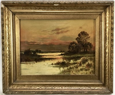 Lot 147 - Late 19th century oil on canvas study of a sunset in gilt frame