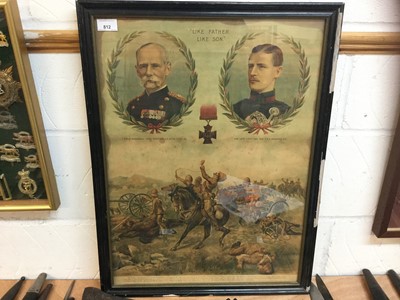 Lot 812 - Victoria Cross interest- Victorian 'Like Father Like Son' illustration, depicting Field Marshall Roberts & Son both Victoria Cross winners, above a depiction of the Battle of Colenso