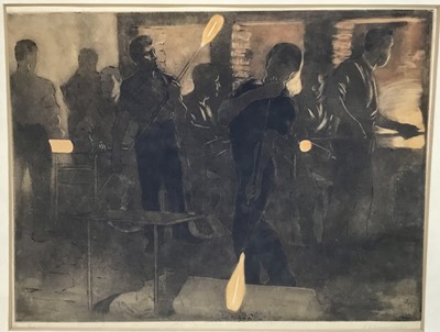 Lot 64 - Edward Louis Laurenson etching - glass blowers, 30cm x 23cm within mount