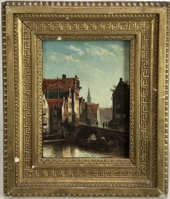 Lot 45 - Jacob Jan Coenraad Spohler (1837-1922) oil on panel - Rokin Old Canal in Amsterdam, titled and signed verso, 16cm x 12cm, in gilt frame