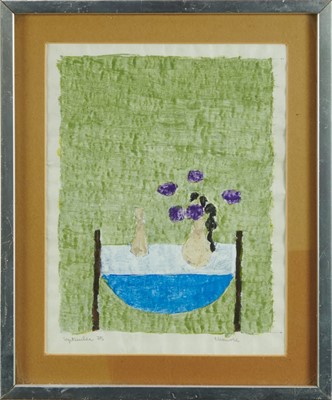 Lot 1175 - Eleanore Koch (1926-2018) watercolour, still life on a table, signed and dated September 75, 22.5cm x 17.5cm, in glazed frame