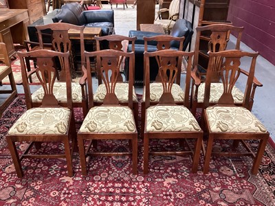 Lot 1420 - Set of eight George II style fruitwood chairs with drop-in seats
