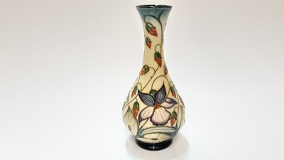 Lot 1109 - Moorcroft pottery vase decorated in the Sweet Thief pattern signed Rachel Bishop, dated 13-2-01, 1 star, painted by Marjorie Hill, 16.5cm high