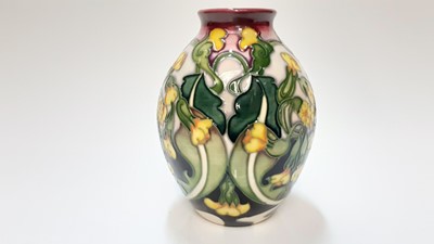 Lot 1113 - Moorcroft pottery limited edition vase decorated in the Paigles pattern for Thaxted Church by Emma Bossons, no. 15 of 200, dated 2006