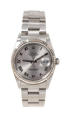Lot 575 - Gentlemans Rolex Oyster Perpetual Datejust wristwatch, in original box with papers