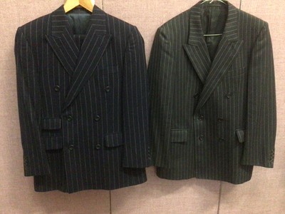 Lot 2058 - Gieves and Hawkes - Navy wool and cashmere pinstripe suit, black wool double breasted blazer and a black pinstripe double breasted jacket. All size 38 short.