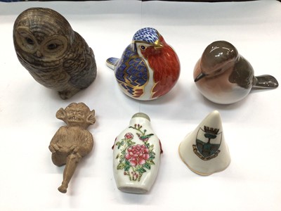Lot 409 - W.H. Goss model of a Lincoln Imp, Royal Crown Derby Robin and two other birds.