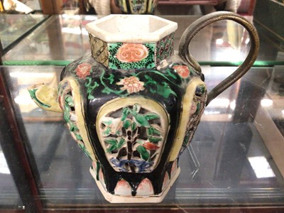 Lot 407 - Chinese Kangxi reticulated teapot with replacement metal handle