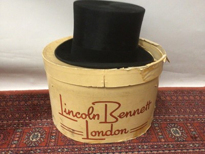 Lot 2121 - Gentleman's black silk top hat in box by Lincoln & Co Piccadilly, London.