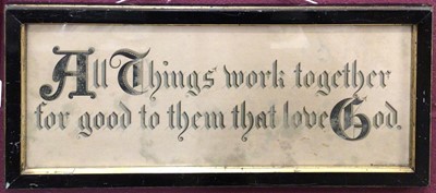 Lot 392 - Victorian painted and illuminated text, verse of Romans VIll "All Things work together for good to them that love God"