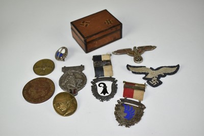 Lot 813 - Second World War Nazi Luftwaffe cloth badge, together with a Nazi cap badge and other medals and badges.