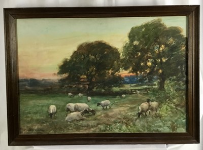 Lot 282 - David T. Robertson (1879-1952), watercolour, sheep at sunset, signed, 50cm x 72cm, in glazed frame