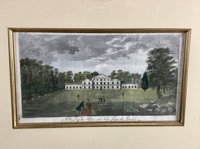 Lot 237 - Georgian hand colored engraving, "A view of the Palace at Kew", 17cm x 29cm, in glazed gilt frame