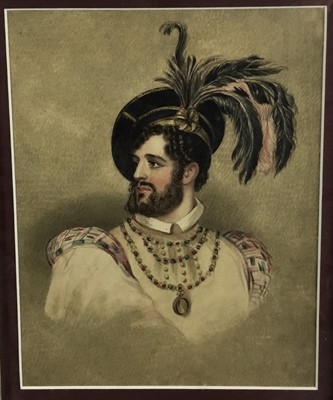 Lot 262 - English School, 19th century, watercolour portrait of a dandy, possibly Rob Roy, 32cm x 24cm, in glazed frame.