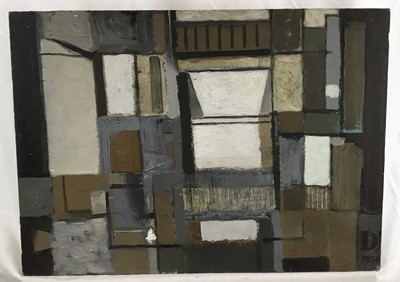 Lot 251 - Ron Dellar (1930-2017) oil on canvas - Abstract, signed and dated 1958, 41cm x 56cm, unframed