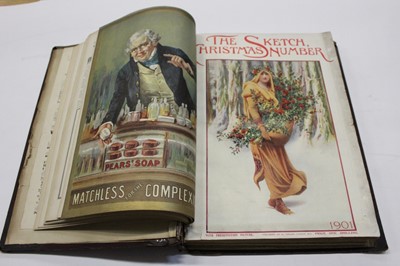 Lot 1520 - Late Victorian/Edwardian leather and cloth bound volume of magazines to include Country Life 1901, The Sketch Christmas Number 1901, Pearson's Christmas Number 1901.