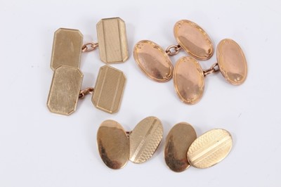Lot 350 - Three pairs of 9ct gold cufflinks
