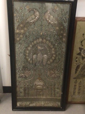 Lot 2071 - Two large Indian embroidered panels, framed