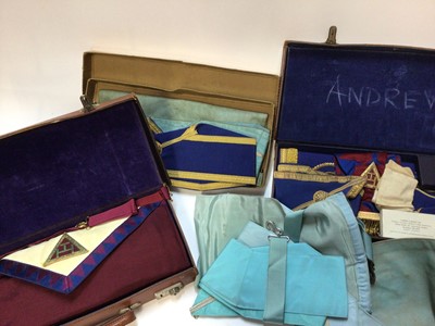 Lot 2484 - Collection of Masonic items, including silver and enamel medals, regalia, etc