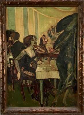 Lot 1 - French or German School oil - cafe scene, signed indistinctly