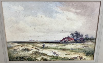 Lot 284 - Harry E. James (1870-1920) watercolour - On the sand dunes, Knocke Belgium, signed bottom left