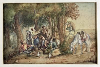Lot 9 - 19th century watercolour - Boar hunt, unframed, 28cm x 19cm