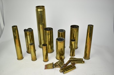 Lot 821 - Group of First World War and later brass Trench art shell cases including one engraved 'PTE. W. Howlett 7th Norfolk. Regt. Lens Souvenir of the Great War From 1914 to 1918'.